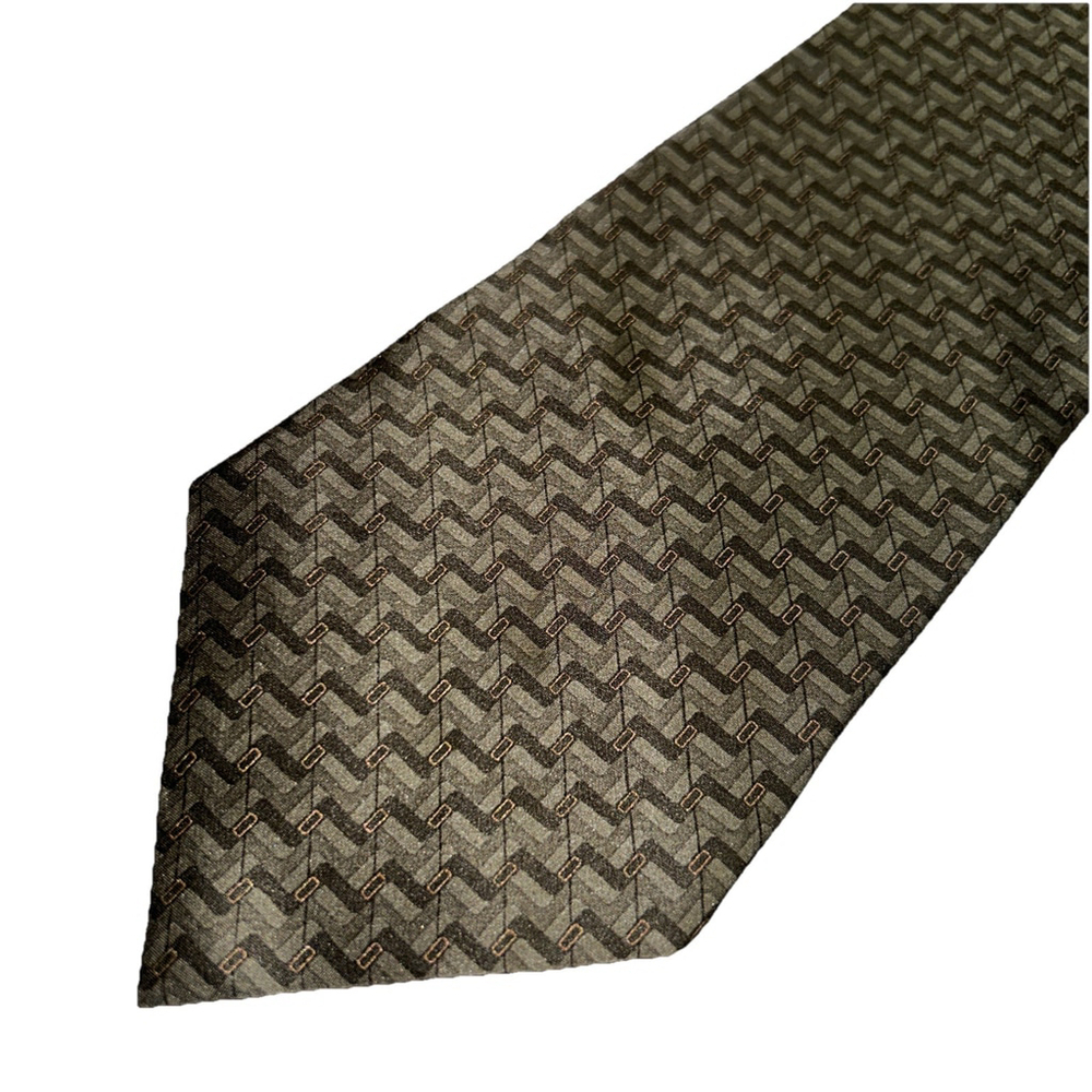 Zylos Gold George Machado Green Pattern Italian Silk Tie - Picture 1 of 6